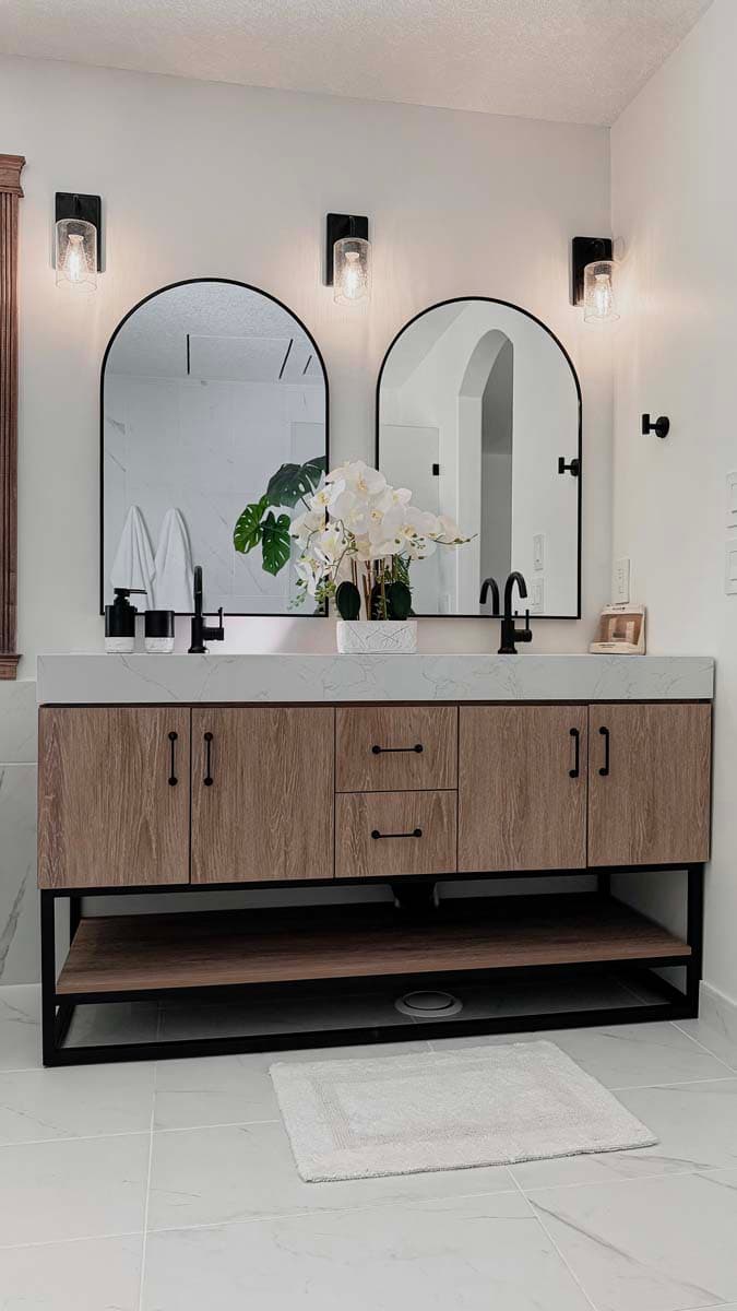 Arched-Mirror Double Vanity — Bathroom Remodel by Inside The House Calgary
