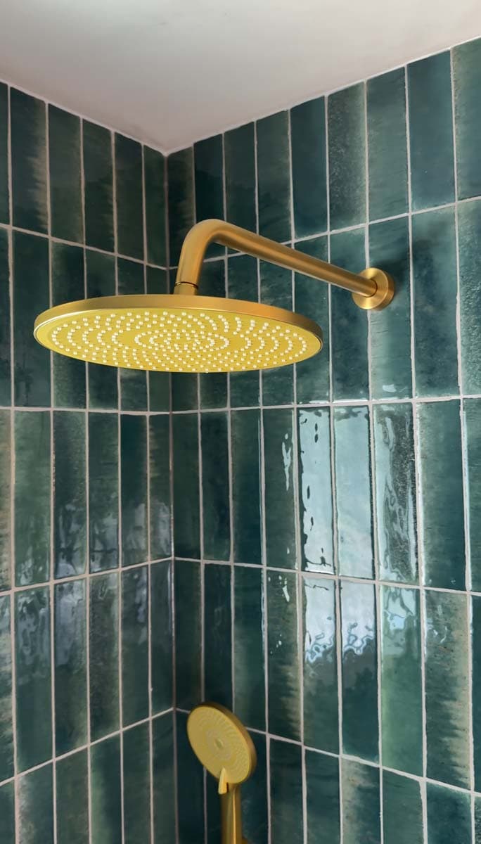 Emerald & Gold Shower — Tile & Shower by Inside The House Calgary