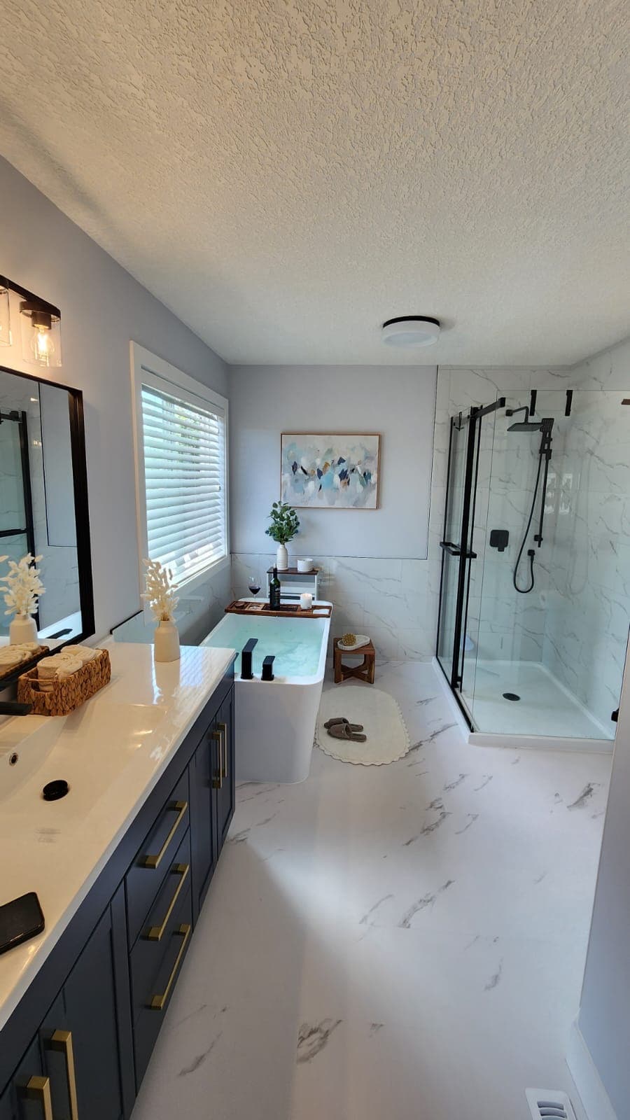 Navy & Marble Ensuite — Master Ensuite by Inside The House Calgary